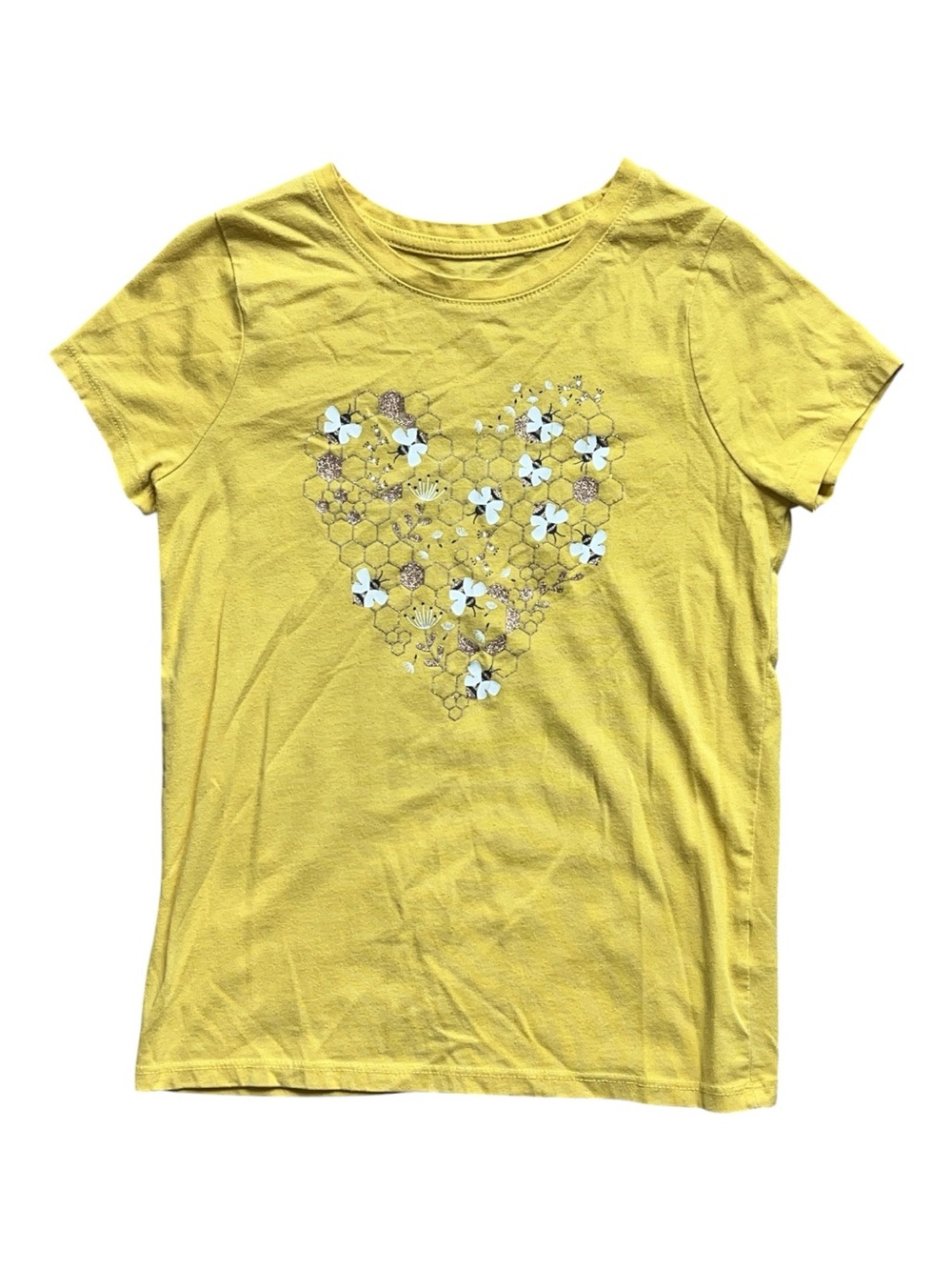 Cat & Jack Yellow Floral Heart Short Sleeve Tee Size S (6X/7)